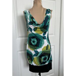 La Belle Women's Sleeveless Cowl-neck Slinky Mini Dress Green Multi Size S